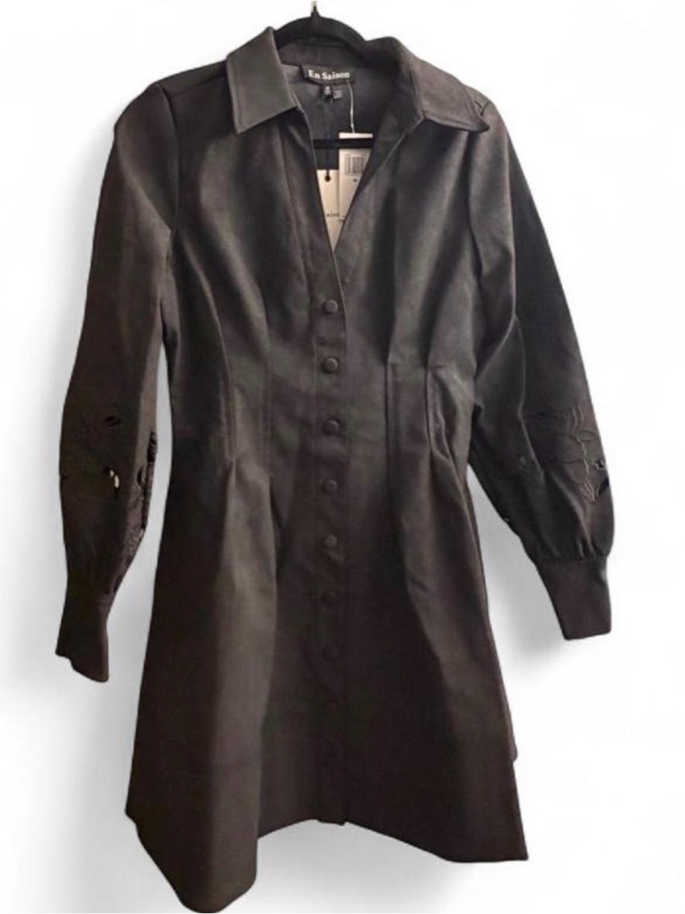 En Saison Black Button-Front Leather Dress